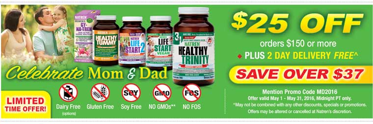 Buy $150 or more of Natren Probiotics, get 25% off plus 2 day delivery FREE